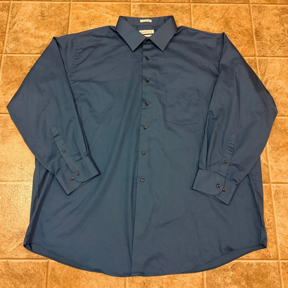 Van Heusen Dress‎ Shirt Long Sleeve Button Cuff Lux Satin Neck 19 34/35 3XL